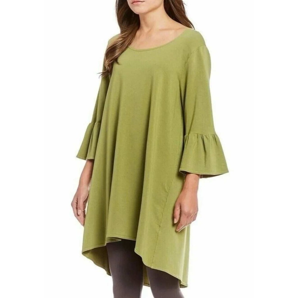 Bryn Walker Bamboo Organic‎ Cotton Ruffle Sleeve Tunic Top Olive Green XL USA